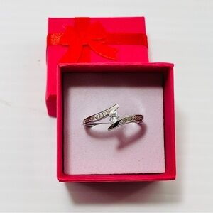 Silver Wedding Ring Band Women Promise Engagement Anniversary Jewelry Gift Box